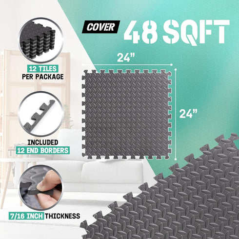 Yes4All 24SQFT-120SQFT Puzzle Exercise Mat for Home Gym, EVA Interlocking Foam Floor Tiles with Border for Workout