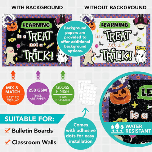 Decorably Halloween Bulletin Board Decorations Set with Background Papers & Borders - 70 Pcs Classroom Halloween Decorations, Halloween Classroom Decorations, Halloween Classroom Door Decorations by Decorably