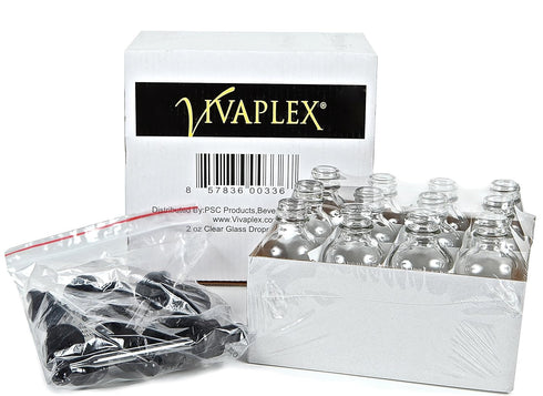 Vivaplex 12 Clear 2 oz Glass Bottles with Glass Eye Droppers