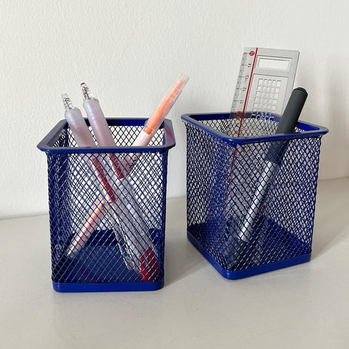 Metal Mesh Pen Holder, Pink Pencil Cup Holder Organizer for Desk Office and School (2 x, Blue)
