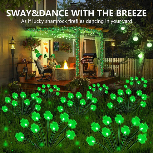 2 Pack St Patricks Day Decorations Solar Outdoor Lights, 18 LED Lucky Green Shamrock Lights Irish Firefly Solar Lights, 2 Modes Waterproof St Patricks Day Lights for Yard Garden Lawn Pathway Decor by Sakayo