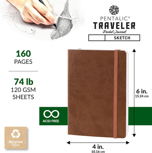 Pentalic 4" x 6" Pocket Sketchbook Traveler Journal, 160 Pages, Copper Metallic