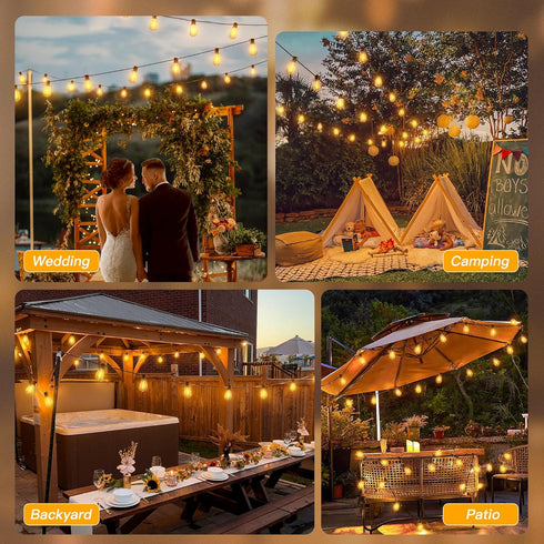 S11 100FT 3 Dimmable 48+2 Bulbs, Ollny Outdoor String Lights with Remote, Plug in Waterproof Connectable Modes Timers
