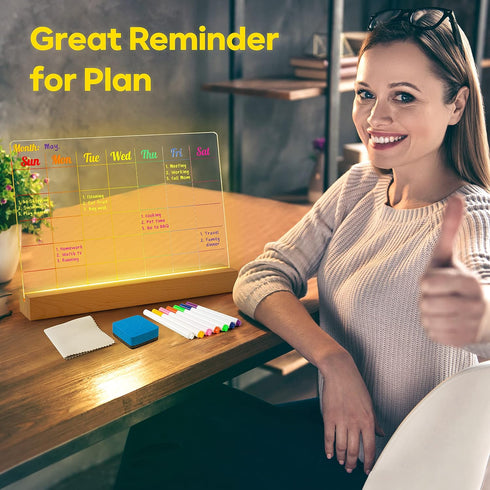 D-FantiX Acrylic Dry Erase Board with Light Up Stand 12 x 8 Inch, Clear Desktop Calendar Whiteboard
