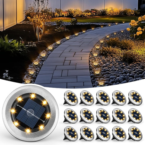 PATIOWIN Mini Solar Ground Lights, 16 Pack Solar Powered Pathway Lights, Waterproof