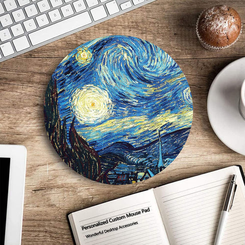Van Gogh Starry Night Round Mouse Pad, Non-Slip Rubber Base, 7.87 x 7.87 Inch for Gaming