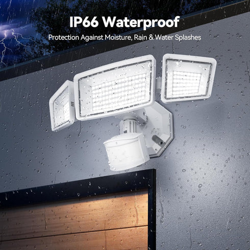 7500LM 150-LED 3-Head 300Wide 4 IP66 TECKNET Motion Sensor Outdoor Lights, Security Light with Remote Control, Angle