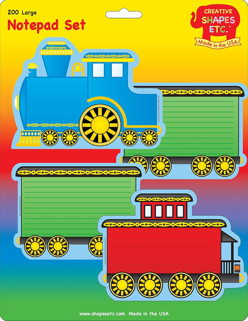SHAPES ETC. Train Large Notepad Set, 5" x 7", 3 designs, 4 notepads in