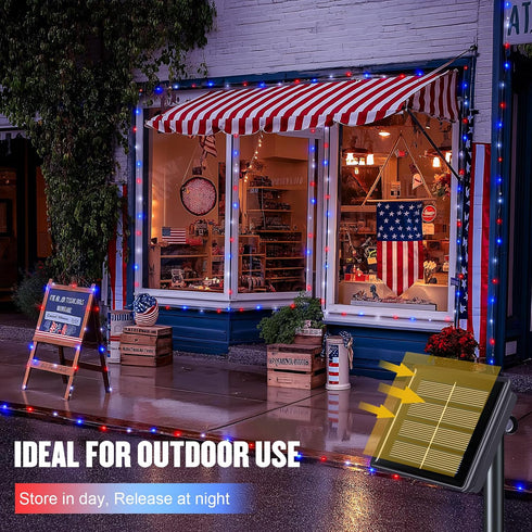 2 Pack 100 33FT 4th JMEXSUSS Red White and Blue Solar Lights, Each LED Solar Fairy Lights Outdoor Waterproof, of July