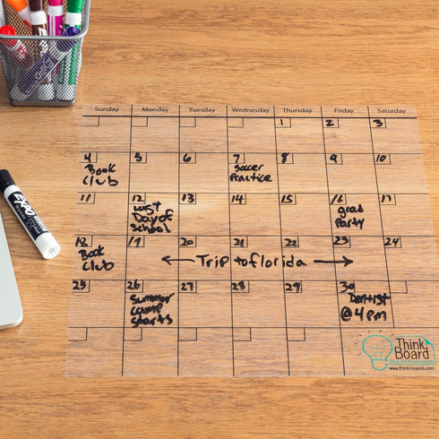 Think Board Clear Dry Erase Calendar - 14"x14" Reusable Whiteboard for Home, Office, Dorm, or Classroom