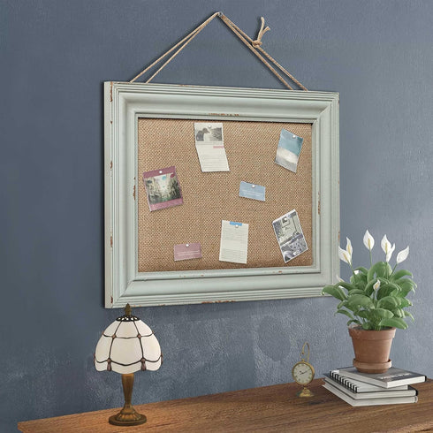 SOFE Cute Linen Small Bulletin Board, 15.7×12 Inches Decorative Cork Board with Blue Frame for Home Office School