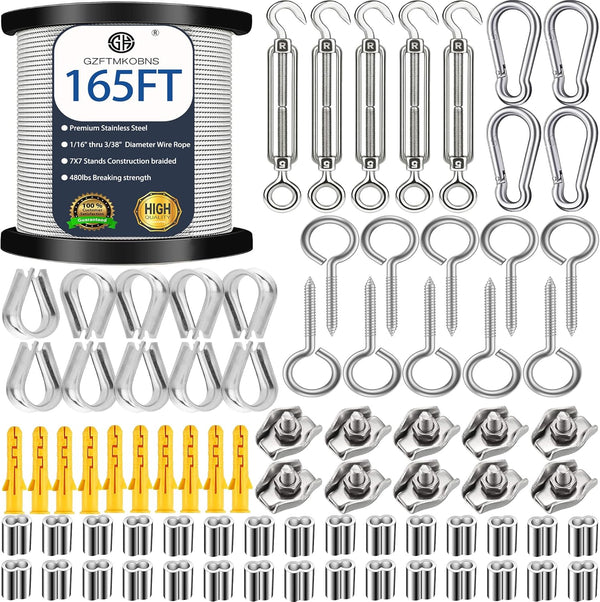 1/16 Wire Rope Kit,String Light Hanging Kit , Outdoor Light Guide Wire,