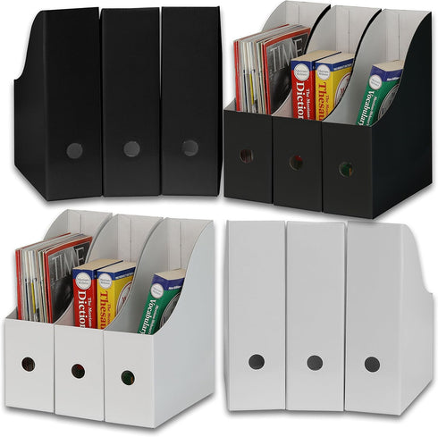 Simple Houseware Magazine File Holder Organizer Box, White/Black, Pack of 12