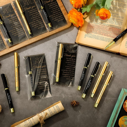 Feifeiya 50 Set 50th Birthday Party Favor for Guest Anniversary Party Favor with Black and Gold Ballpoint Pens