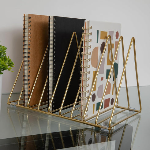 Martha Stewart Ryder Gold Mesh Metal 9 Slot Triangle Magazine File Holder, Desktop Organizer