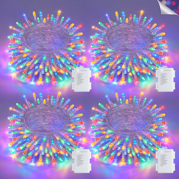 JMEXSUSS 4 Pack 50 LED Battery Operated String Lights Multicolor, Each 16.5ft