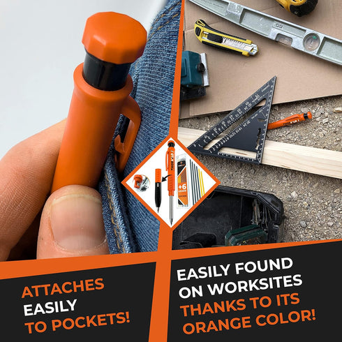 THORVALD New 2-in-1 Carpenter Pencils with Finger Grip, Includes 7 Leads + Sharpener, Best Marking Tools