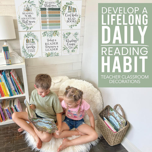 Hadley Designs Motivational Reading Posters for Classroom - 6 Reading Strategies Posters for School Library Decor