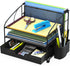 Simple Houseware Desk Organizer, 3 Tray with Sliding Drawer, Hanging File Holder, Black