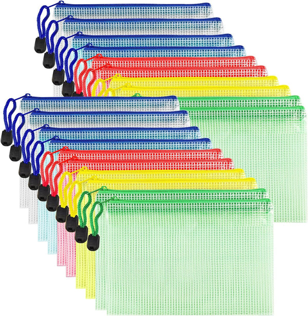 AUSTARK 20Pcs Zipper File Bags, PVC Mesh Pouches for Office, School, Home, Cosmetic Crafts (B6 Size, Multicolored)