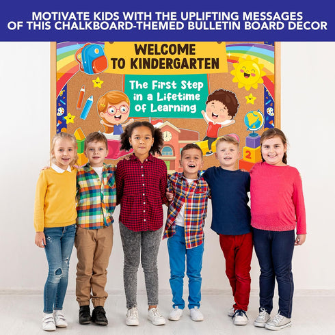 Decorably Kindergarten Bulletin Board Set - 49 Pcs Welcome Decorations with Borders for Back to School