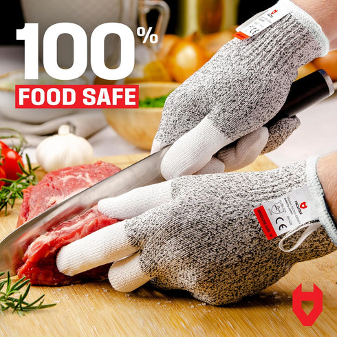 NoCry Cut Resistant Work Gloves - Level 5 Protection for Women and Men, Comfortable 100% Food Grade Grey