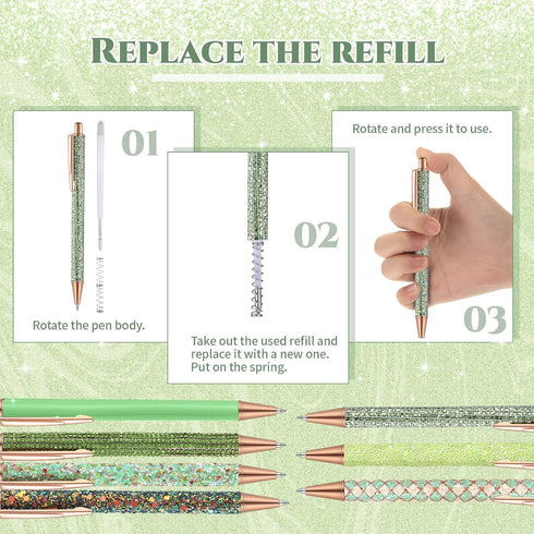 Sherr 7 Pcs Fancy Pens for Women, Cute Sparkly Glitter Pens, 10 Pcs Black Ink Refills, Journaling Gifts