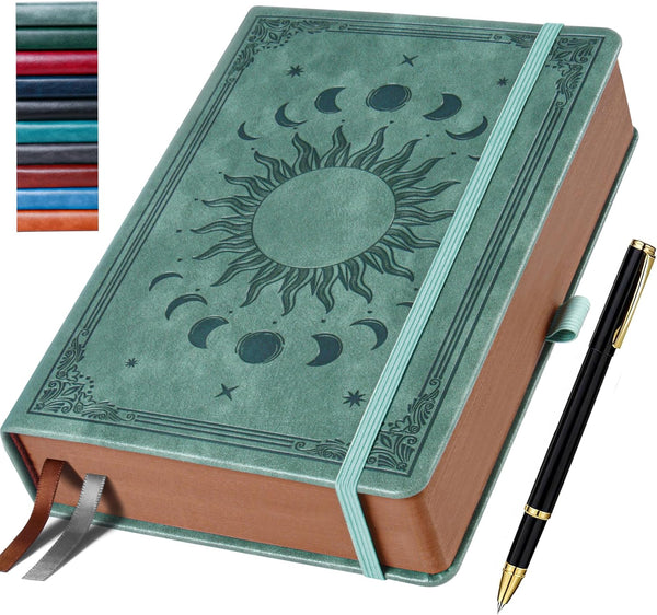 Journal for Men & Women, 360 Pages, Daily Classic Lined Writing Notebook, Hardcover, Vintage Sun & Moon Design