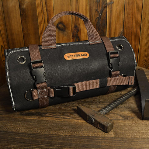 15-Pockets 15L WELKINLAND Heavy-Duty Waxed Canvas Tool roll, Tool Wrap Roll, Tool Up Roll Bags, Tool Bag Roll, Tool