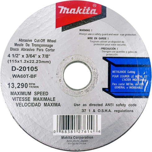 Makita 10 Pack 4.5" Cut Off Wheels for Grinders, Aggressive Cutting for Metal & Stainless Steel/INOX
