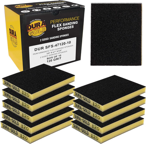 Dura-Gold 120 Grit Double-Sided Sanding Sponges, Box of 10 - Performance Flex