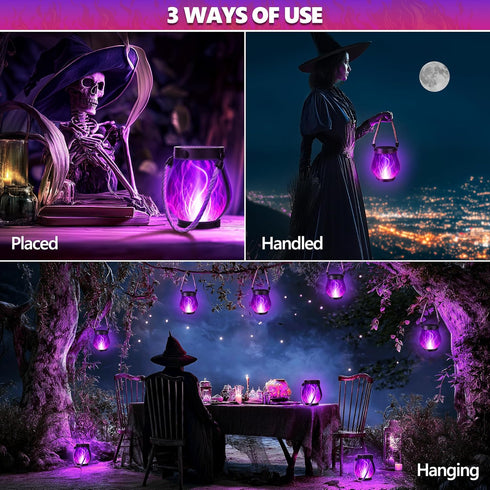 2 Pack 2 Pack) Jyoiat Solar Flame Lantern Hanging Outdoor Waterproof Purple - Flame Lanterns with Dual Charging Modes