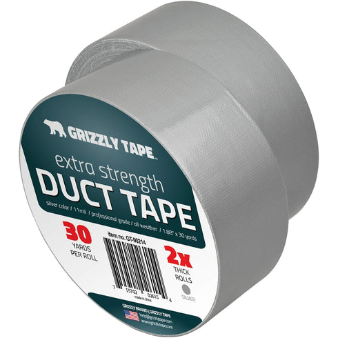 Grizzly Brand Professional Grade Duct Tape, 2-Pack, Silver Color, 1.1mil Thick, 1.88" Wide x 30 Yards