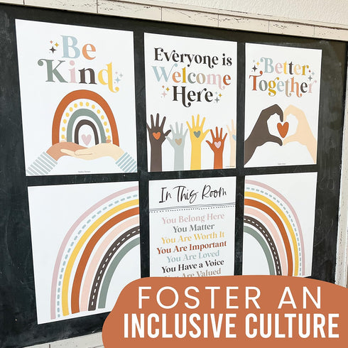 Hadley Designs Diversity Posters for Classroom - 6 Inclusive Kindness Decor, Safe Space Sign, Boho Multicultural
