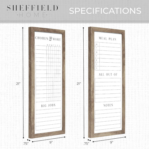 Sheffield Home 9x21 Inch Dry Erase Chore Chart, Weekly Meal Planner and Errands List, Set of 2, Natural