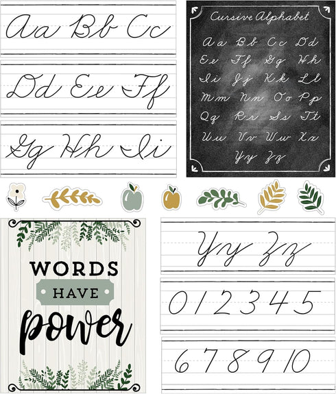 Carson Dellosa 39-Piece Farmhouse Cursive Alphabet and Number Line Bulletin Board Set for Classroom Decor