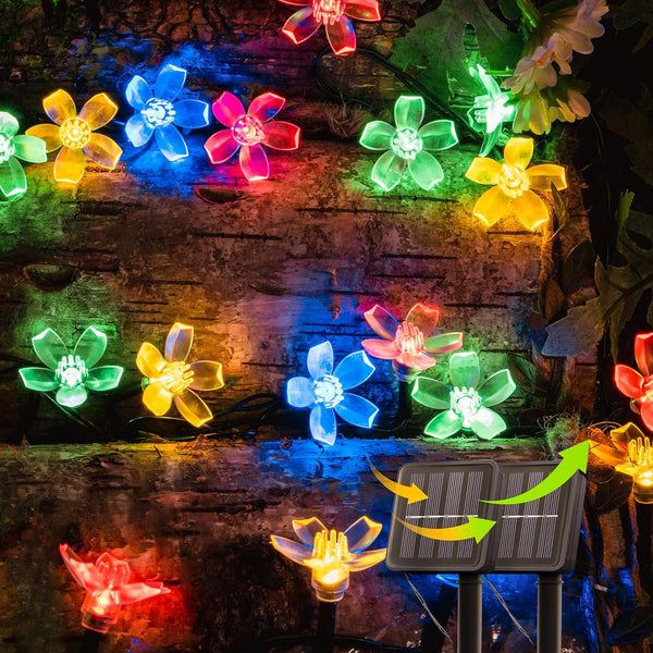 GTTYD oopswow Solar Flower String Lights, 2PACK 50 LED Cherry Blossom Lights Outdoor