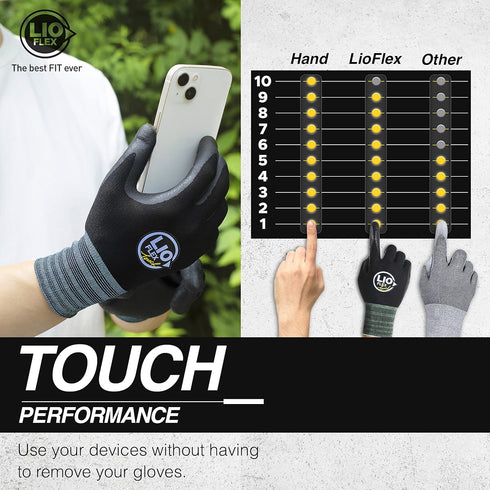 Nitrile Safety Work Gloves, 3 Pairs Lightweight Touchscreen Utility Gloves for Men and Women, Black (L)