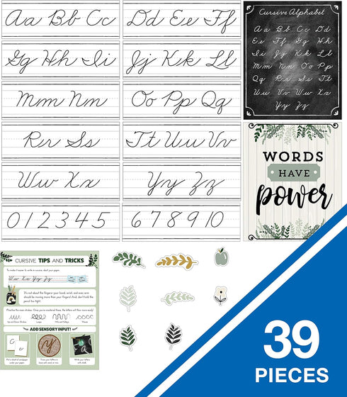 Carson Dellosa 39-Piece Farmhouse Cursive Alphabet and Number Line Bulletin Board Set for Classroom Decor