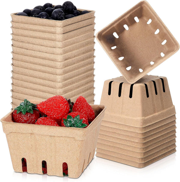 Reallnaive 20 Pack Natural Pulp Fiber Berry Basket 1 Pint, Small Molded Produce
