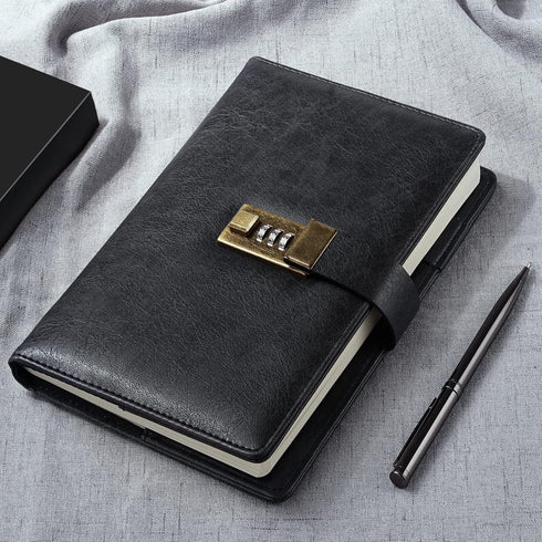 A5 240 8.6x5.8in WEMATE Diary with Lock, PU Leather Journal with Lock Pages, Vintage Locks Journal Password Notebook