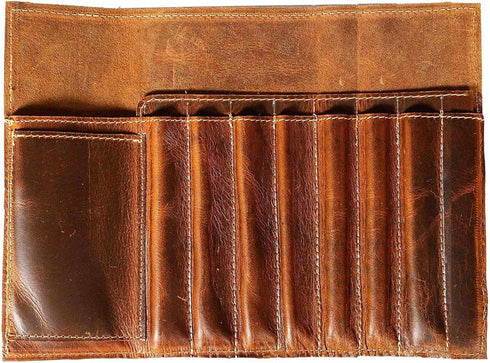 Jaald Genuine Leather Pencil Roll Brush Case - Vintage Pen Holder Organizer for Students, Artists, and Writers