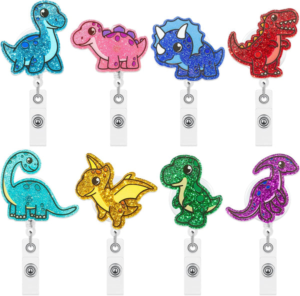 ANGOLIO Easter Dinosaur Badge Reel - 8 Easter Spring Gift Funny Retractable