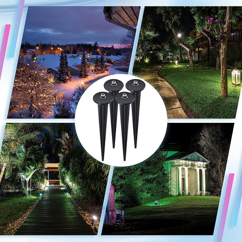 Ludist 4 Packs 4 6.3 Inches Threaded Spike Flood Light Ground Stake Metal Replacement Stakes for Solar Lights Outdoor