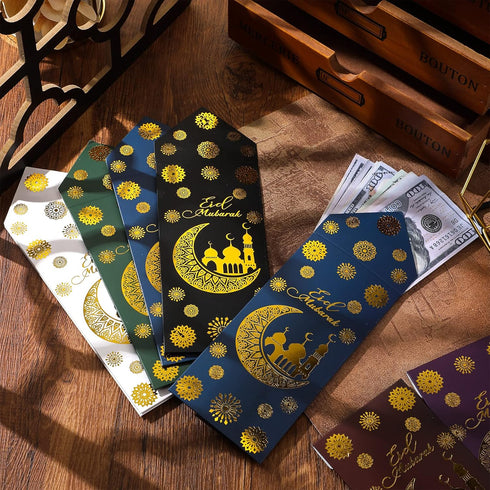 Outus Eid Money Envelopes for Cash, 6.7x3.2 Inch, Assorted Gold Foil Tip Envelopes for Ramadan Supplies (60 Pcs)