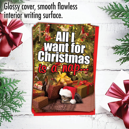 NobleWorks 12 Cat Christmas Cards with Envelopes - Holiday Humor Notecard Set for Men, Women (1x12 Design) - Pet Animal
