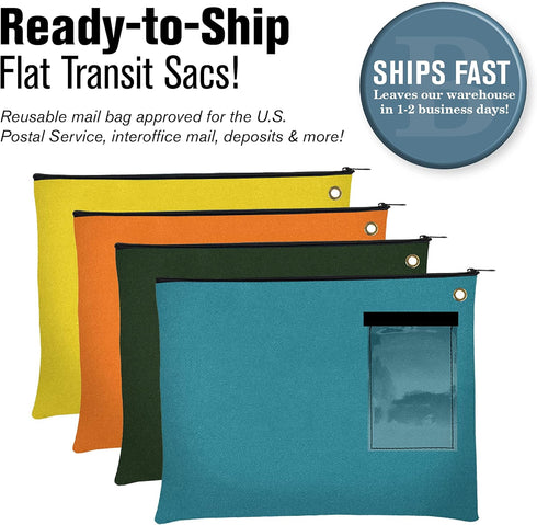 BankSupplies Canvas Interoffice Mailer, 14 oz. | 14W x 11H | Teal | Transit Bag | Large Zipper Bag with Grommet | Use with Padlock or Zip Tie for Security | Interoffice Mail Bag