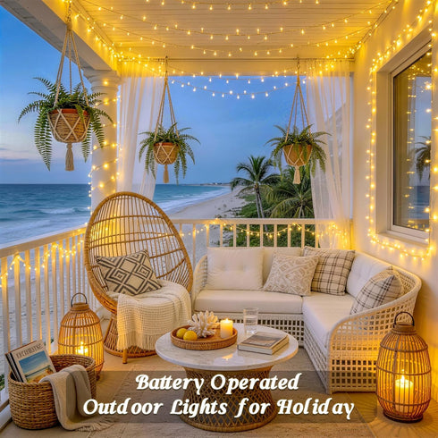 2 Pack 66ft 200 JMEXSUSS Battery Operated String Lights Outdoor Indoor, Total LED Fairy String Lights with Remote, Warm