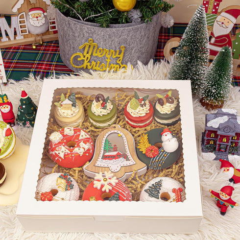 24pcs 9x9x2.5 Inch White Pie Boxes with Window for Pies, Donuts, Cookies, Muffins, Chocolates, Party