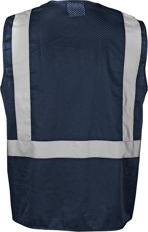 Ironwear 1284-BZ-5-2XL Polyester Mesh SAFETY Vest with Zipper & 2" Silver Reflective Tape, Blue, 2X-Large